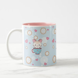 Kawaii Chinchilla in Teacup met koekjes en hart Tweekleurige Koffiemok
