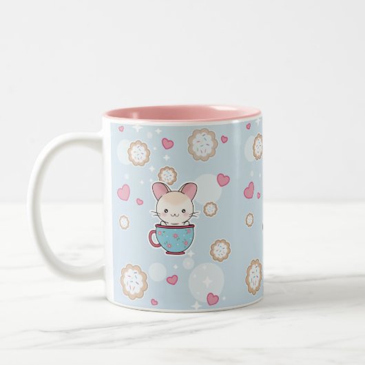 Kawaii Chinchilla in Teacup met koekjes en hart Tweekleurige Koffiemok (Links)