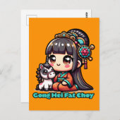 Kawaii Chinees Nieuwjaar paard en meisje Briefkaart (Voorkant / Achterkant)