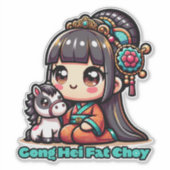 Kawaii Chinees Nieuwjaar paard en meisje Sticker (Voorkant)