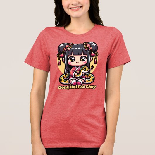 Kawaii Chinees Nieuwjaar Slang en Meisje Tri-Blend Shirt (Voorkant)