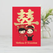 Kawaii Chinees Traditioneel Huwelijkspaar Kaart (Staand voorkant)