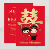 Kawaii Chinees Traditioneel Huwelijkspaar Kaart (Voorkant / Achterkant)