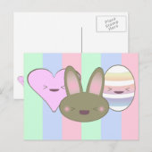 Kawaii chocolade paashaas, ei en hart feestdagenkaart (Voorkant / Achterkant)