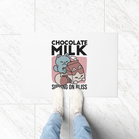 Kawaii Chocolademelk Kat – Cozy Drank & Schattighe Deurmat (Binnen)