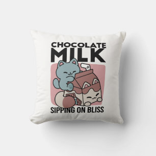 Kawaii Chocolademelk Kat – Cozy Drank & Schattighe Kussen