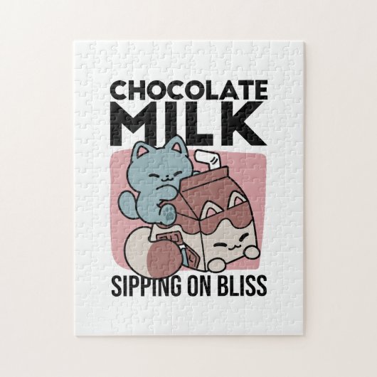 Kawaii Chocolademelk Kat – Cozy Drank & Schattighe Legpuzzel (Verticaal)