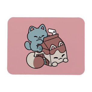 Kawaii Chocolademelk Kat – Cozy Drank & Schattighe Magneet