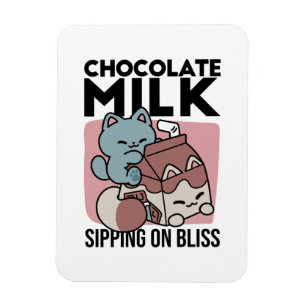 Kawaii Chocolademelk Kat – Cozy Drank & Schattighe Magneet