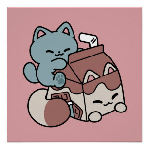 Kawaii Chocolademelk Kat – Cozy Drank & Schattighe Perfect Poster