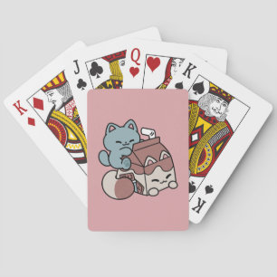 Kawaii Chocolademelk Kat – Cozy Drank & Schattighe Pokerkaarten