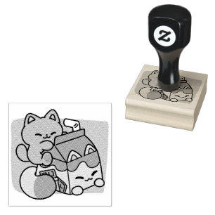 Kawaii Chocolademelk Kat – Cozy Drank & Schattighe Rubberstempel