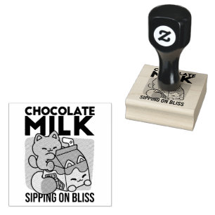 Kawaii Chocolademelk Kat – Cozy Drank & Schattighe Rubberstempel