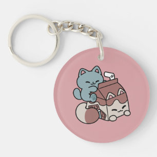 Kawaii Chocolademelk Kat – Cozy Drank & Schattighe Sleutelhanger