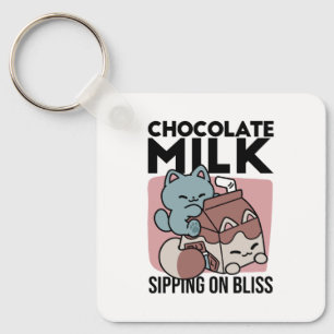Kawaii Chocolademelk Kat – Cozy Drank & Schattighe Sleutelhanger