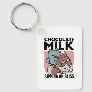 Kawaii Chocolademelk Kat – Cozy Drank & Schattighe Sleutelhanger