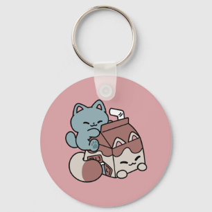 Kawaii Chocolademelk Kat – Cozy Drank & Schattighe Sleutelhanger