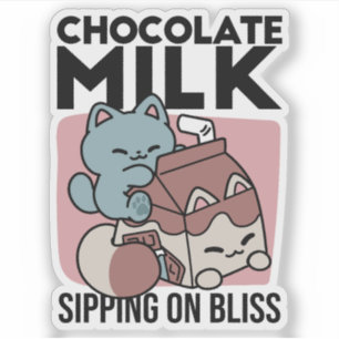Kawaii Chocolademelk Kat – Cozy Drank & Schattighe Sticker