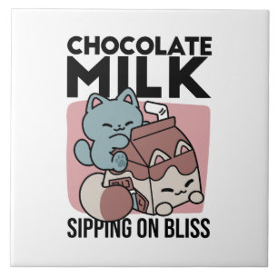 Kawaii Chocolademelk Kat – Cozy Drank & Schattighe Tegeltje