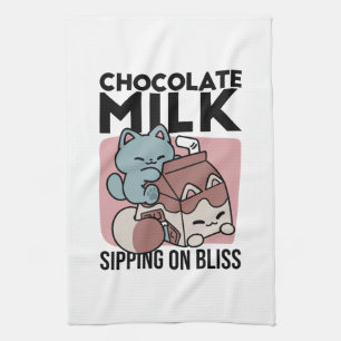 Kawaii Chocolademelk Kat – Cozy Drank & Schattighe Theedoek