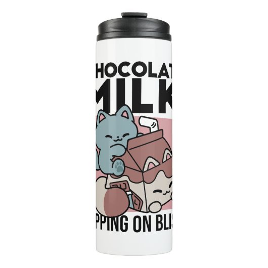 Kawaii Chocolademelk Kat – Cozy Drank & Schattighe Thermosbeker (Voorkant)