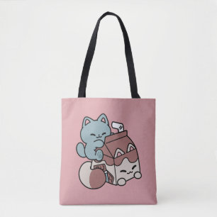 Kawaii Chocolademelk Kat – Cozy Drank & Schattighe Tote Bag