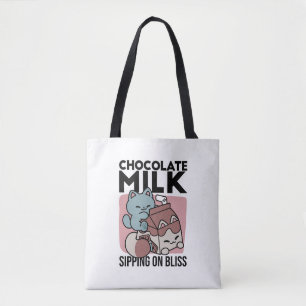 Kawaii Chocolademelk Kat – Cozy Drank & Schattighe Tote Bag