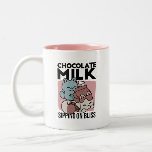 Kawaii Chocolademelk Kat – Cozy Drank & Schattighe Tweekleurige Koffiemok