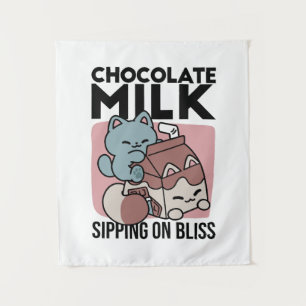 Kawaii Chocolademelk Kat – Cozy Drank & Schattighe Wandkleed