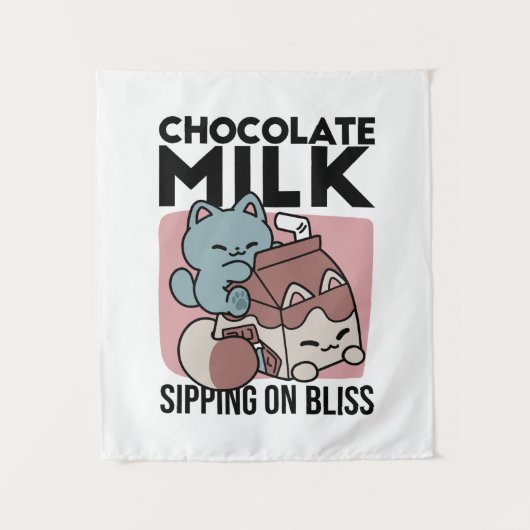 Kawaii Chocolademelk Kat – Cozy Drank & Schattighe Wandkleed (Voorkant)