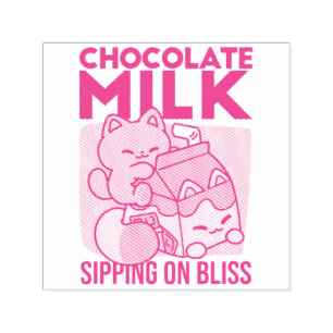 Kawaii Chocolademelk Kat – Cozy Drank & Schattighe Zelfinktende Stempel