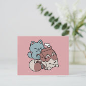 Kawaii Chocolate Milk Cat – Cozy Drink & Cuteness  Feestdagenkaart (Staand voorkant)