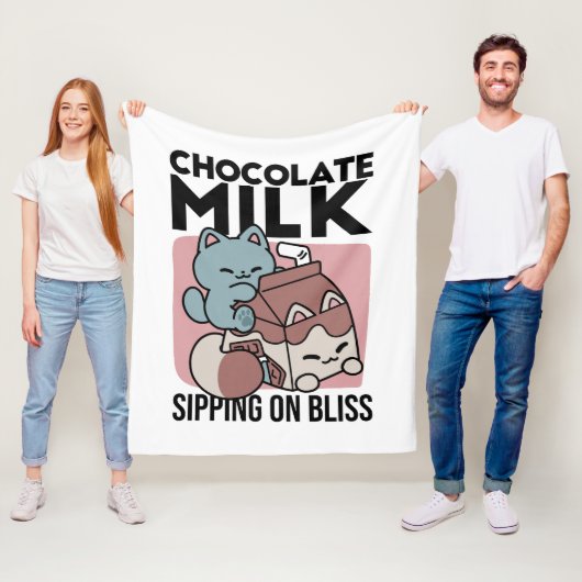 Kawaii Chocolate Milk Cat – Cozy Drink & Cuteness  Fleece Deken (In situ)