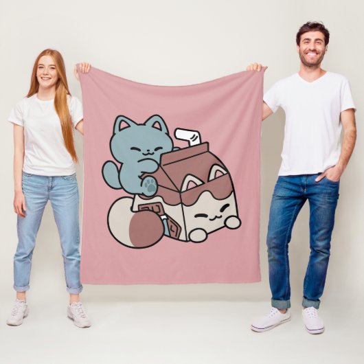 Kawaii Chocolate Milk Cat – Cozy Drink & Cuteness  Fleece Deken (In situ)