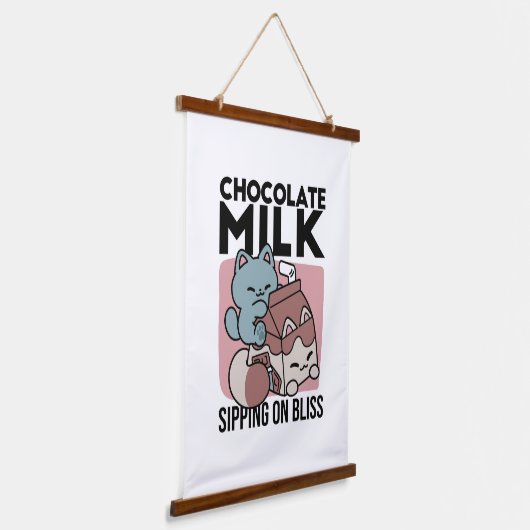 Kawaii Chocolate Milk Cat – Cozy Drink & Cuteness  Hangend Wandkleed (Gebogen)