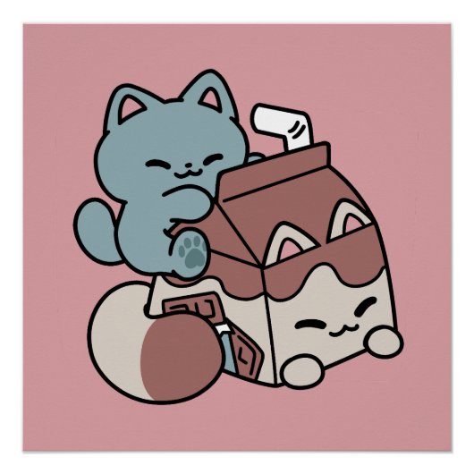 Kawaii Chocolate Milk Cat – Cozy Drink & Cuteness  Perfect Poster (Voorkant)