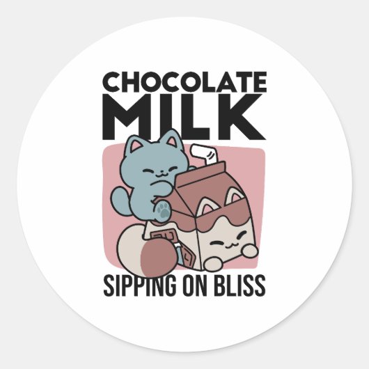 Kawaii Chocolate Milk Cat – Cozy Drink & Cuteness  Ronde Sticker (Voorkant)