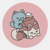 Kawaii Chocolate Milk Cat – Cozy Drink & Cuteness  Ronde Sticker (Voorkant)