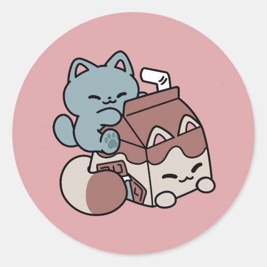 Kawaii Chocolate Milk Cat – Cozy Drink & Cuteness  Ronde Sticker (Voorkant)