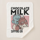 Kawaii Chocolate Milk Cat – Cozy Drink & Cuteness  Sherpa Deken (Voorkant)
