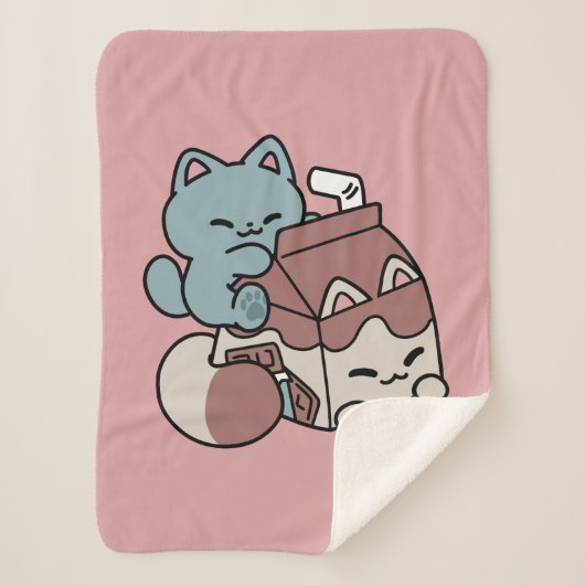 Kawaii Chocolate Milk Cat – Cozy Drink & Cuteness  Sherpa Deken (Voorkant)