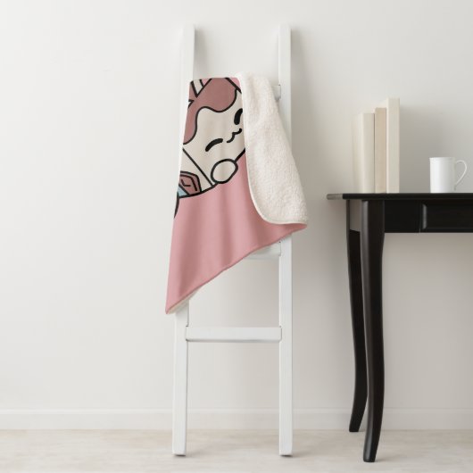 Kawaii Chocolate Milk Cat – Cozy Drink & Cuteness  Sherpa Deken (In situ)