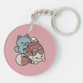 Kawaii Chocolate Milk Cat – Cozy Drink & Cuteness  Sleutelhanger (Achterkant)