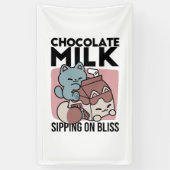 Kawaii Chocolate Milk Cat – Cozy Drink & Cuteness  Spandoek (Verticaal)