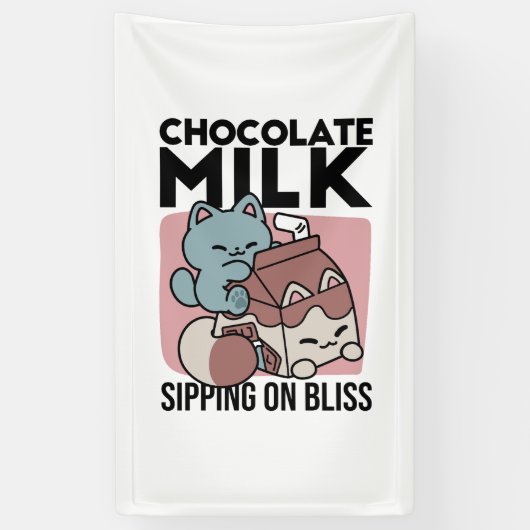 Kawaii Chocolate Milk Cat – Cozy Drink & Cuteness  Spandoek (Verticaal)