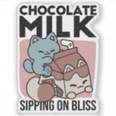 Kawaii Chocolate Milk Cat – Cozy Drink & Cuteness  Sticker (Voorkant)