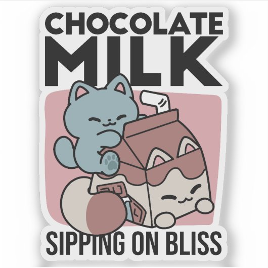 Kawaii Chocolate Milk Cat – Cozy Drink & Cuteness  Sticker (Voorkant)