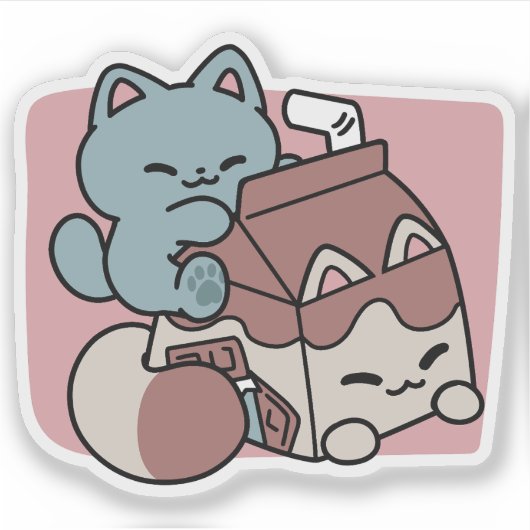 Kawaii Chocolate Milk Cat – Cozy Drink & Cuteness  Sticker (Voorkant)