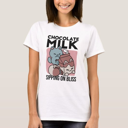 Kawaii Chocolate Milk Cat – Cozy Drink & Cuteness  T-shirt (Voorkant)