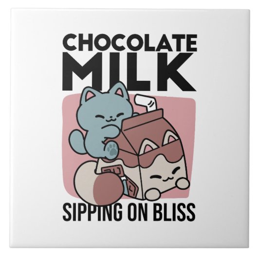 Kawaii Chocolate Milk Cat – Cozy Drink & Cuteness Tegeltje (Voorkant)